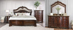 CM7311-4PC 4 pc Menodora brown cherry finish wood scrolled metal accented headboard queen bedroom set