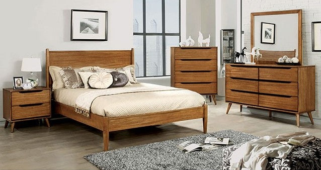 CM7386A 4 pc Red barrel studio newagen lenhart mid century modern oak finish wood queen bedroom set