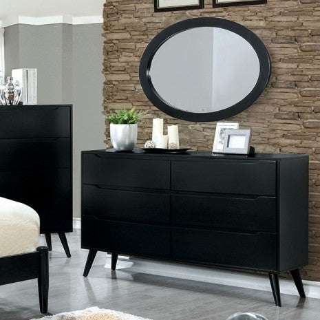 CM7386BK-4PC 4 pc Lennart mid century modern black finish wood queen bedroom set