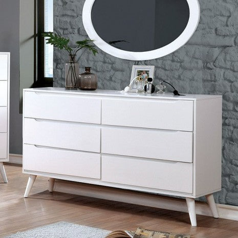 CM7386WH-4PC 4 pc Lennart mid century modern white finish wood queen bedroom set