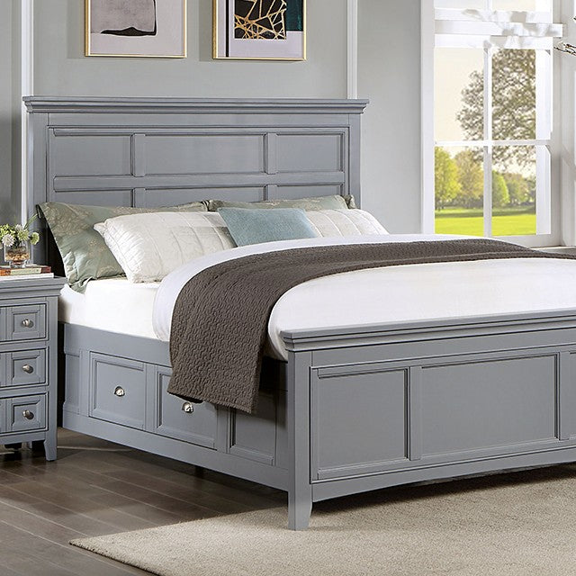 CM7413GY 4 pc Rosdorf park Castile grey finish wood queen bedroom set with storage drawers heron cove