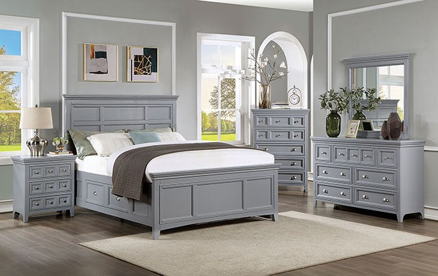 CM7413GY 4 pc Rosdorf park Castile grey finish wood queen bedroom set with storage drawers heron cove