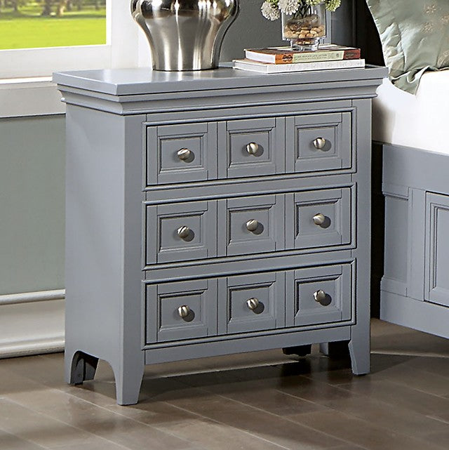 CM7413GY-N  Rosdorf park Castile grey finish wood 3 drawer nightstand heron cove