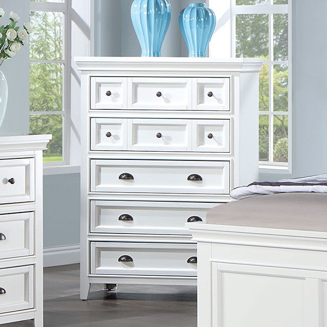 CM7413WH-C Rosdorf park Castile white finish wood 5 drawrer tall chest