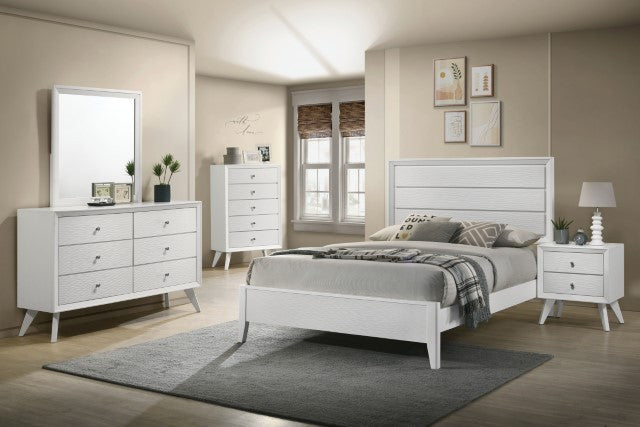 CM7465WH 4 pc Red barrel studio dortmund mid century modern white finish wood queen bedroom set