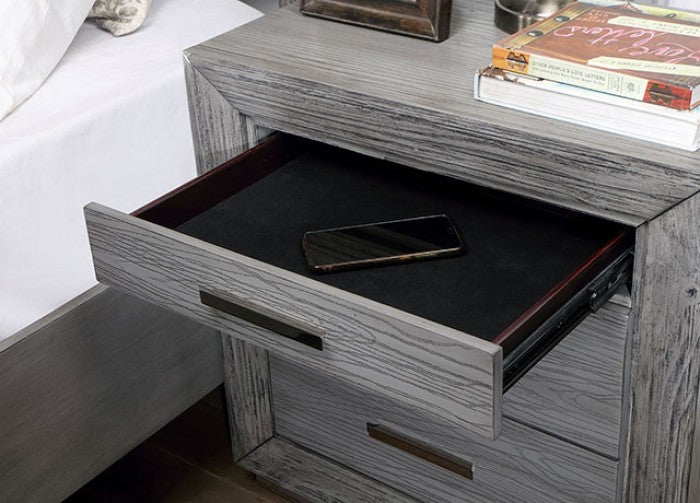 CM7468GY-N Rosdorf park Raiden weathered grey finish wood nightstand with USB ports