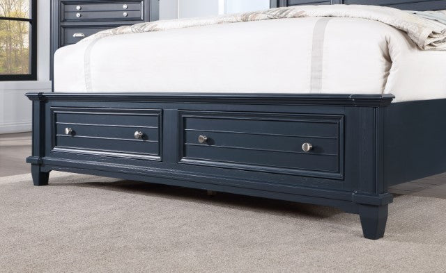 CM7470BL  Loon peak Manzanillo slate blue finsh wood paneled headboard queen bed with footboard drawers