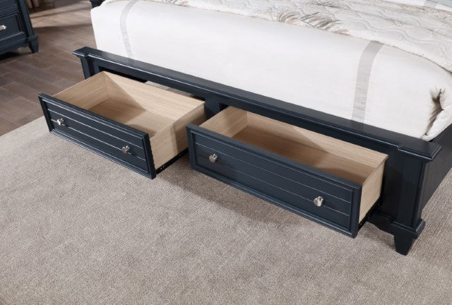 CM7470BL  Loon peak Manzanillo slate blue finsh wood paneled headboard queen bed with footboard drawers