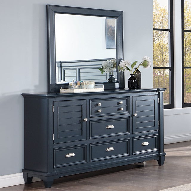 CM7470BL-D  Loon peak Manzanillo slate blue finish wood paneled look 5 drawer 2 cabinet dresser