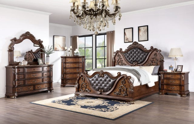 CM7478CH-4PC 4 pc Astoria grand esperanza brown cherry finish wood tufted faux leather upholstered queen bedroom set