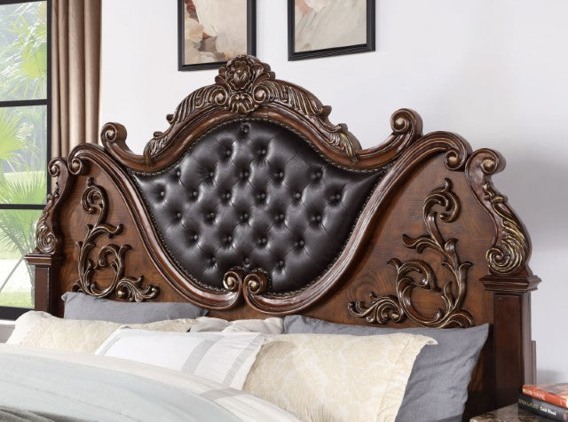 CM7478CH-4PC 4 pc Astoria grand esperanza brown cherry finish wood tufted faux leather upholstered queen bedroom set