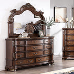 Astoria Grand Esperanza Brown Cherry Finish Wood Tufted Faux Leather Upholstered Queen Bedroom Set – CM7478CH-4PC