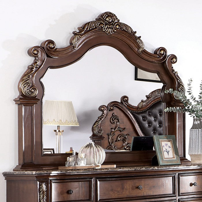 Astoria Grand Esperanza Brown Cherry Finish Wood Tufted Faux Leather Upholstered Queen Bedroom Set – CM7478CH-4PC