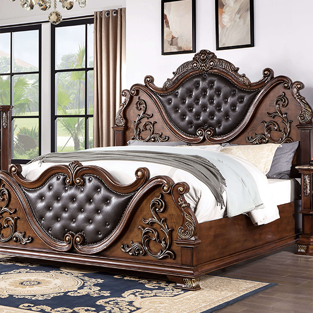 CM7478CH-Q Astoria grand esperanza brown cherry finish wood tufted faux leather upholstered queen bed