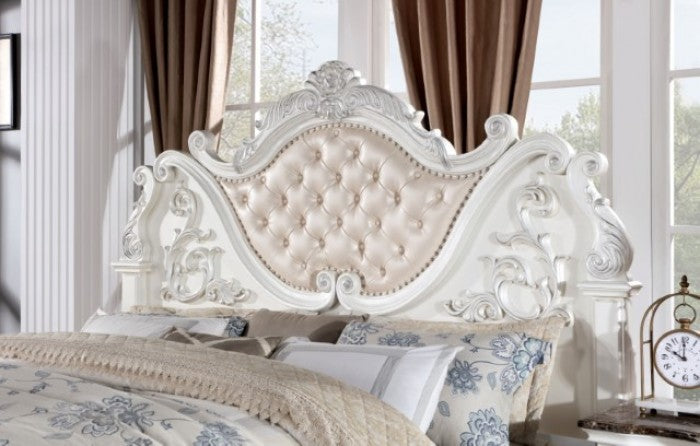 Astoria Grand Esperanza White Finish Wood Tufted Faux Leather Upholstered Queen Bed – CM7478WH-Q