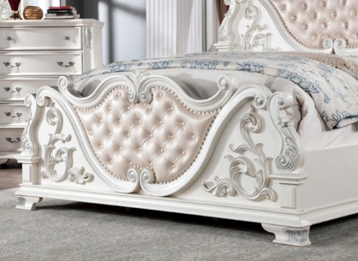 Astoria Grand Esperanza White Finish Wood Tufted Faux Leather Upholstered Queen Bed – CM7478WH-Q