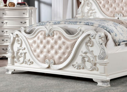 Astoria Grand Esperanza White Finish Wood Tufted Faux Leather Upholstered Queen Bed – CM7478WH-Q