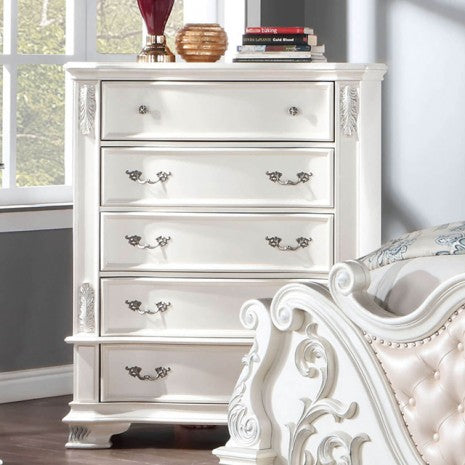CM7478WH-C  Astoria grand esperanza pearl white finish wood ornate carved chest of drawers