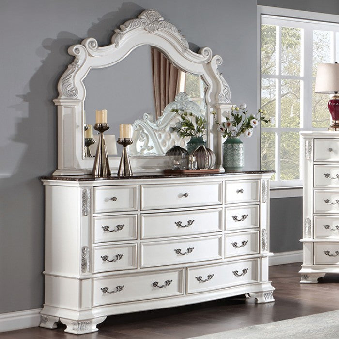 CM7478WH-4PC 4 pc Astoria grand esperanza pearl white finish wood tufted faux leather upholstered queen bedroom set