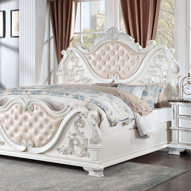 CM7478WH-Q Astoria grand esperanza white finish wood tufted faux leather upholstered queen bed