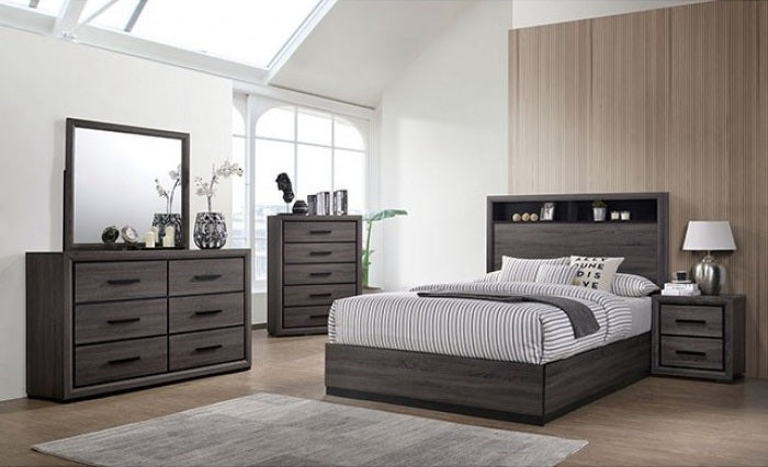 CM7549-4PC 4 pc Flemming conwy two tone black and grey finish wood queen bookcase headboard bedroom set