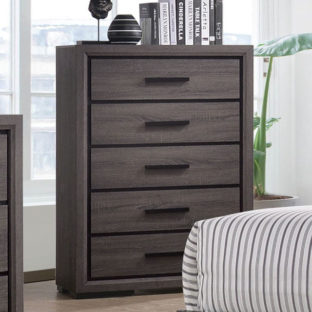 CM7549-C Flemming conwy two tone black and grey finish wood 5 drawer tall chest