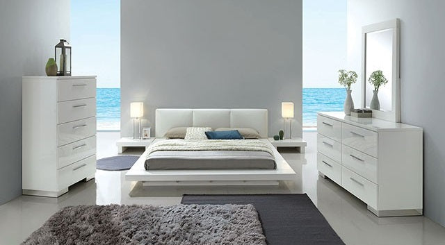 CM7550-4PC 4 pc Christie white high gloss finish wood modern design platform padded headboard Queen bedroom set USB