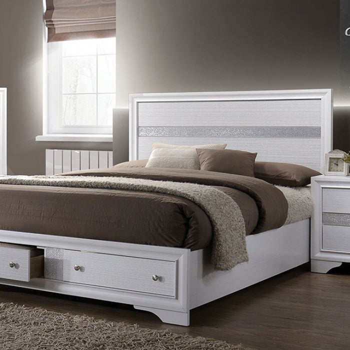CM7552WH-4PC  4 pc Rosdorf park schramm chrissy white finish wood queen bed set with drawers in foot board