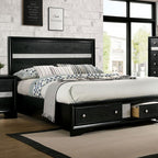 CM7552BK-4PC  4 pc Rosdorf park schramm chrissy black finish wood queen bed set with drawers in foot board