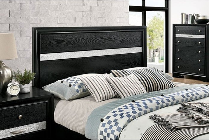 CM7552BK-4PC  4 pc Rosdorf park schramm chrissy black finish wood queen bed set with drawers in foot board
