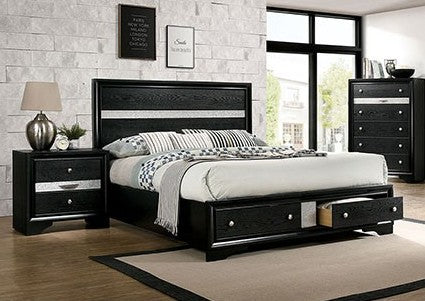 CM7552BK-Q  Rosdorf park schramm chrissy black finish wood queen bed with drawers in foot board