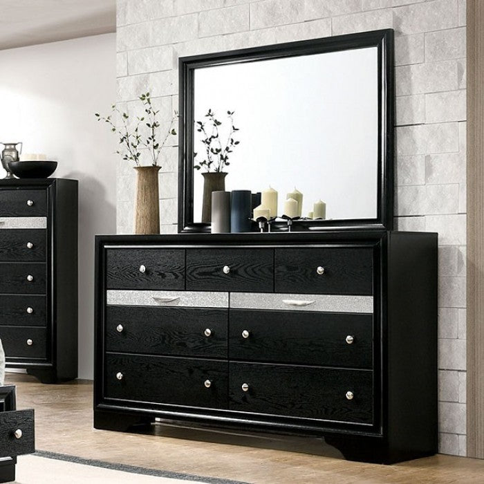CM7552BK-4PC  4 pc Rosdorf park schramm chrissy black finish wood queen bed set with drawers in foot board