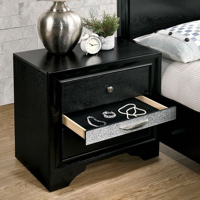 CM7552BK-4PC  4 pc Rosdorf park schramm chrissy black finish wood queen bed set with drawers in foot board