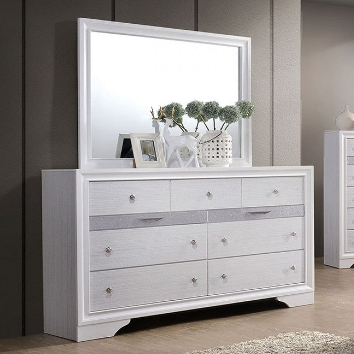 CM7552WH-4PC  4 pc Rosdorf park schramm chrissy white finish wood queen bed set with drawers in foot board