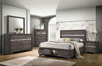 CM7552GY-4PC  4 pc Rosdorf park schramm chrissy grey finish wood queen bed set with drawers in foot board