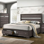 CM7552GY-4PC  4 pc Rosdorf park schramm chrissy grey finish wood queen bed set with drawers in foot board