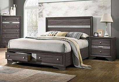 CM7552GY-Q  Rosdorf park schramm chrissy grey finish wood queen bed with drawers in foot board