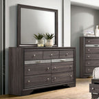 CM7552GY-4PC  4 pc Rosdorf park schramm chrissy grey finish wood queen bed set with drawers in foot board