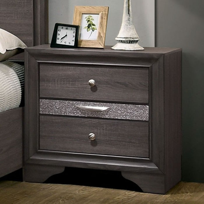 CM7552GY-4PC  4 pc Rosdorf park schramm chrissy grey finish wood queen bed set with drawers in foot board
