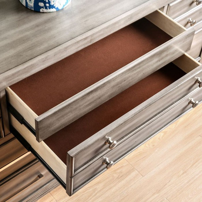 CM7556-D Daphne gray finish wood 7 drawer dresser with felt lined hidden drawer jewelry storage