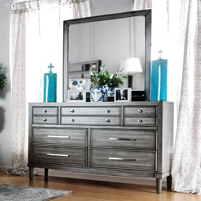 CM7556-D Daphne gray finish wood 7 drawer dresser with felt lined hidden drawer jewelry storage