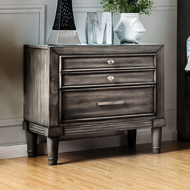 CM7556-N Daphne gray finish wood nightstand with felt lined hidden drawer jewelry storage