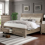 CM7568 4 pc Everly quinn gracie oaks Wells gray finish wood queen bed set with footboard drawers