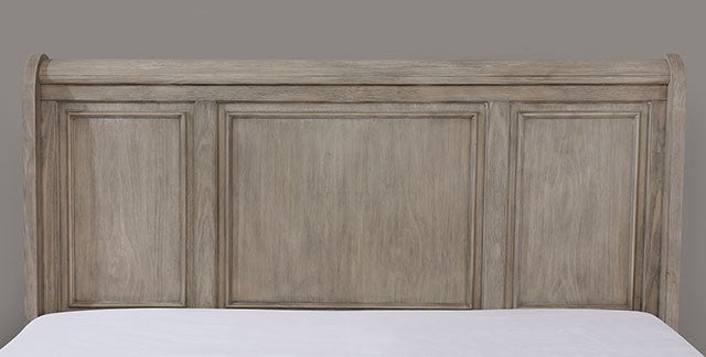 CM7568 4 pc Everly quinn gracie oaks Wells gray finish wood queen bed set with footboard drawers