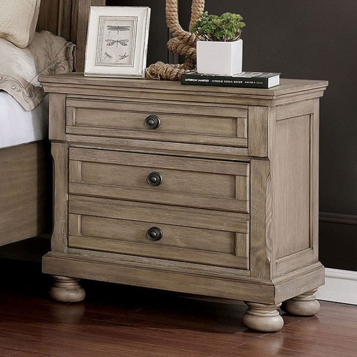 CM7568 4 pc Everly quinn gracie oaks Wells gray finish wood queen bed set with footboard drawers