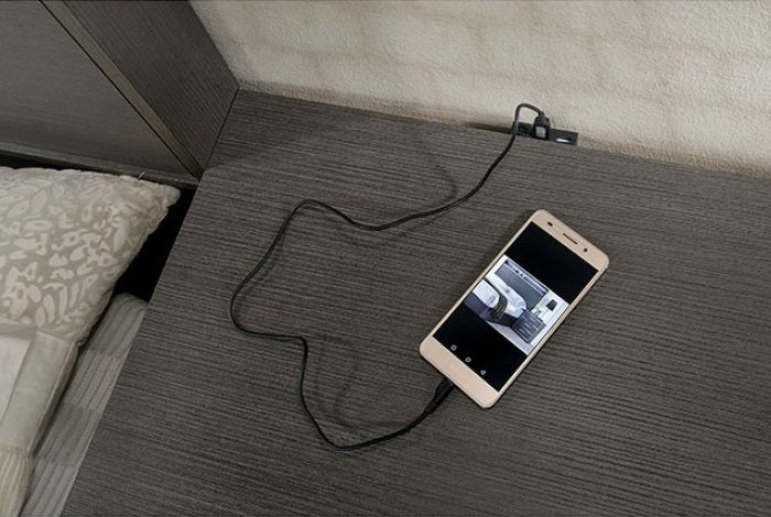 CM7589 4 pc Camryn warm gray finish wood bookcase LED lighting queen bedroom set USB plugs