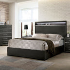 CM7589 4 pc Camryn warm gray finish wood bookcase LED lighting queen bedroom set USB plugs