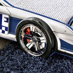 CM7640 Hokku designs poe police racing car style design twin size kids bed blue and white w/ LED lights