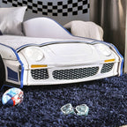 CM7640 Hokku designs poe police racing car style design twin size kids bed blue and white w/ LED lights