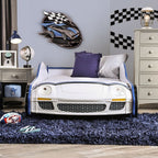 CM7640 Hokku designs poe police racing car style design twin size kids bed blue and white w/ LED lights
